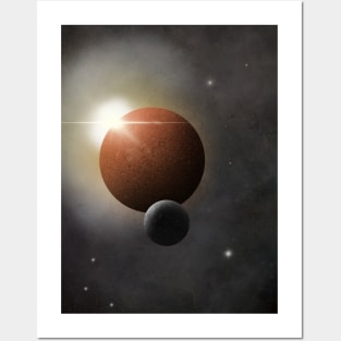 Ephemeral Red Planet with orbiting Moon Posters and Art